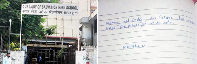 The school has asked students to make an entry in the calendar asking their parents to vote and get it signed from them; (R) One such entry