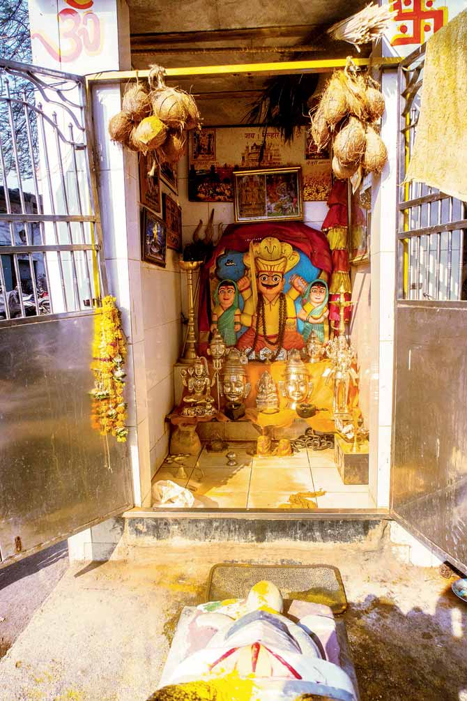 A roadside Khandoba Shrine, a popular deity of Western Maharashtra, on Pestom Sagar Road No 4, Ghatkopar (E)