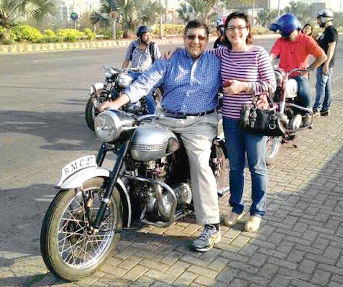 Dr Burjor and Jenai Banaji with the Triumph Tiger 500 cc