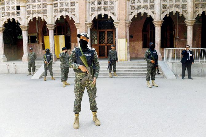 Pakistani Rangers stand guard during the Lahore High Court Bar elections. Pic/AFP