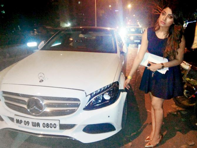 Akanksha Puri with her car, in Andheri