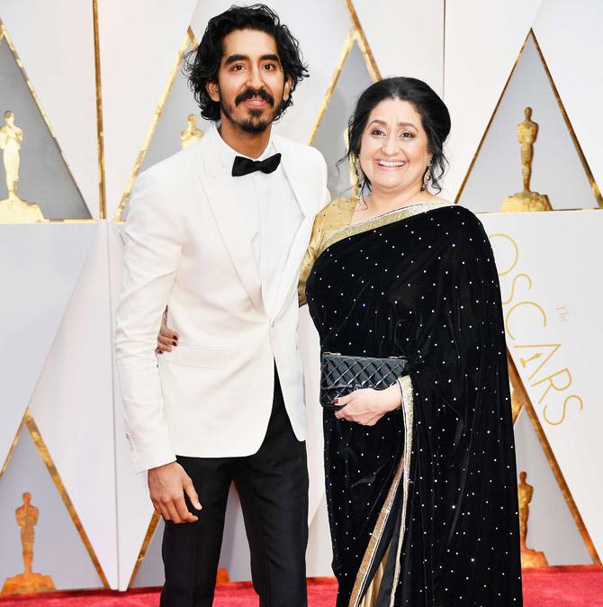 Dev Patel with mother Anita Patel at the 89th Annual Academy Awards