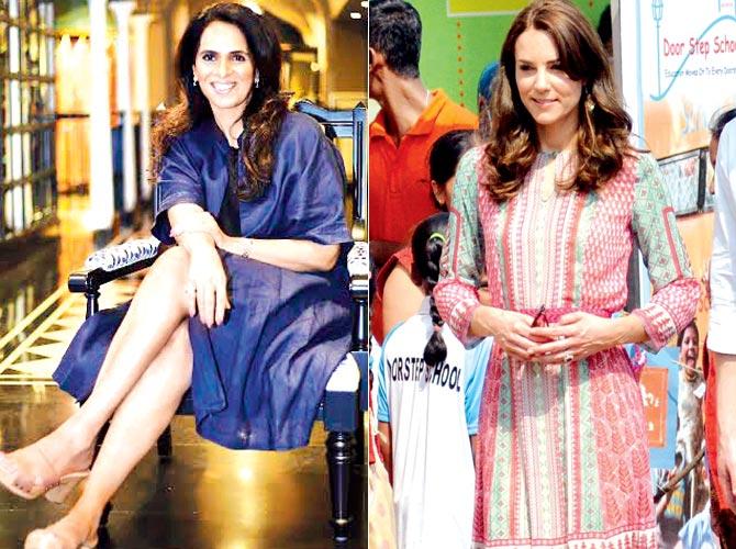 Anita Dongre and Kate Middleton in the dress designed by her