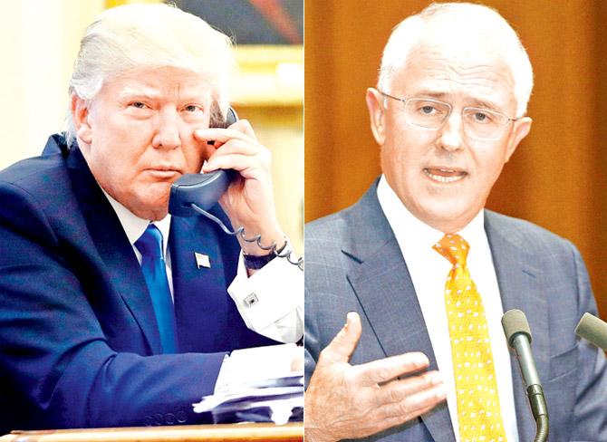 US President Donald Trump on call with his Australian counterpart and Australian Prime Minister Malcolm Turnbull. Pics/AP