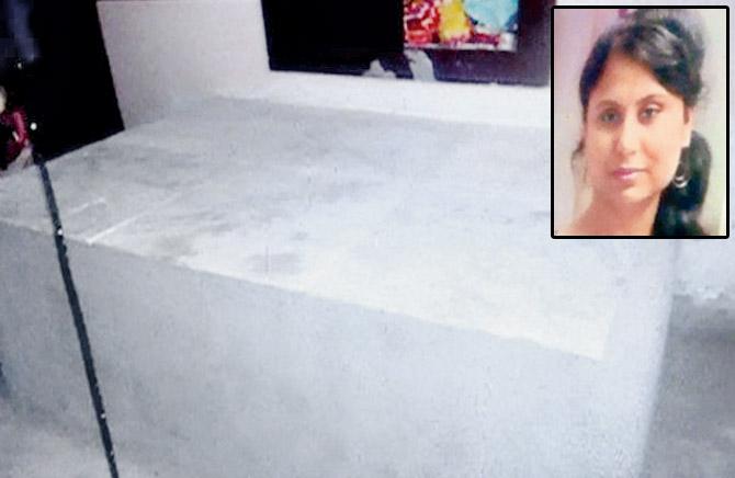 Shweta Sharma was killed and then entombed under this (right) marble platform 