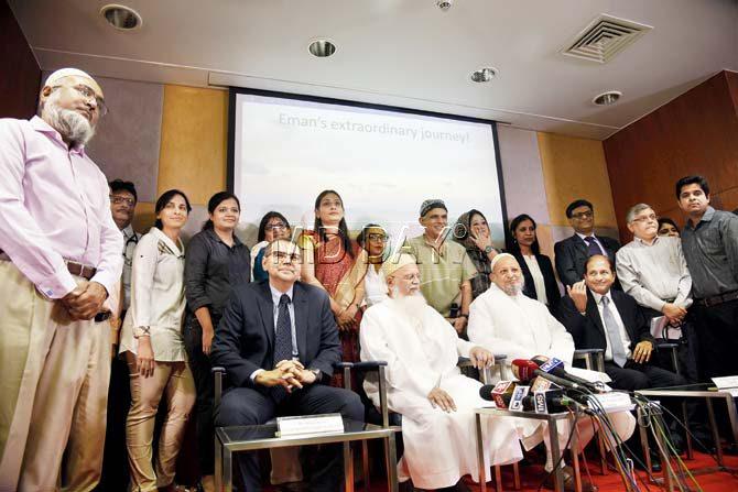 The press conference at Saifee hospital on Monday that was attended by consul general of Egypt Ahmed Khalil (seated left in front row). Pics/Pradeep Dhivar
