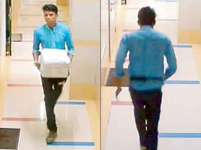 CCTV footage shows the delivery guy entering the sixth floor with a package and then running out in a hurry