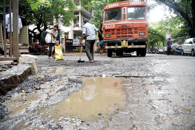 Pothole-free roads are promised by parties before every BMC elections. File pic