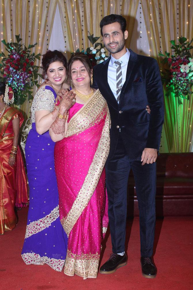Vahbiz Dorabjee with brother Daniel and his wife Shreya at the wedding reception in Mumbai