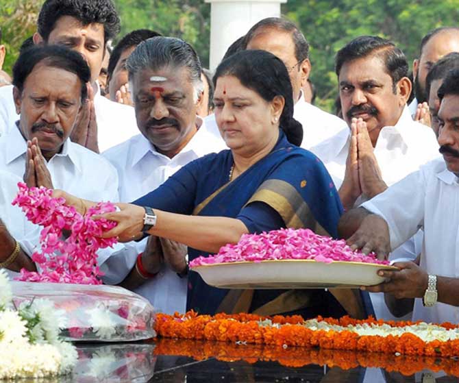 AIADMK General Secretary V K Sasikala paying tribute at the memorial former Tamil Nadu C M C N Annadurai, on the leader