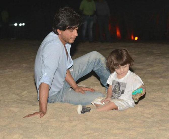 Shah Rukh Khan and AbRam enjoy themselves at a Goa beach in April 2015