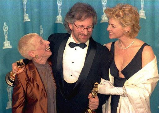 Steven Spielberg with his wife actress Kate Capshaw and his mother Leah Adler Pic/AFP