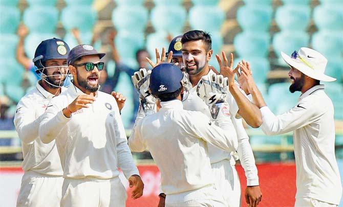 Team India celebrate yet another moment of success during the recent Test series against England which the home team won 4-0. Pic/PTI Team India celebrate yet another moment of success during the recent Test series against England which the home team won 4-0. Pic/PTI 