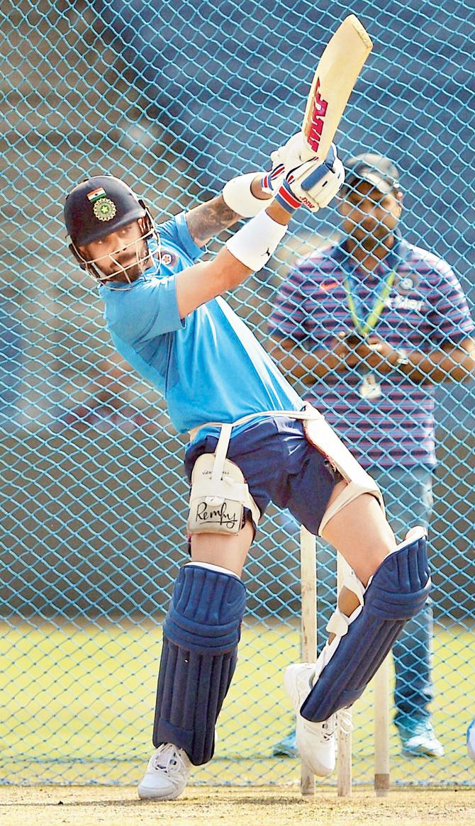 Virat Kohli at nets in Pune yesterday. Pic/PTI