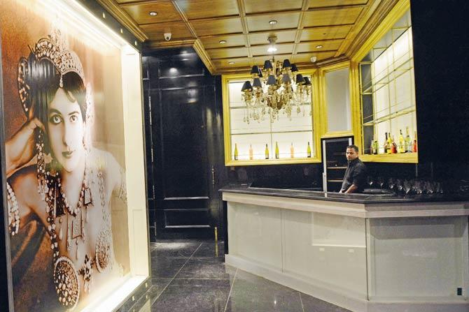 A portrait of Mata Hari and a bar dedicated to champagne and wine near the entrance. Pics/Sayyed Sameer Abedi