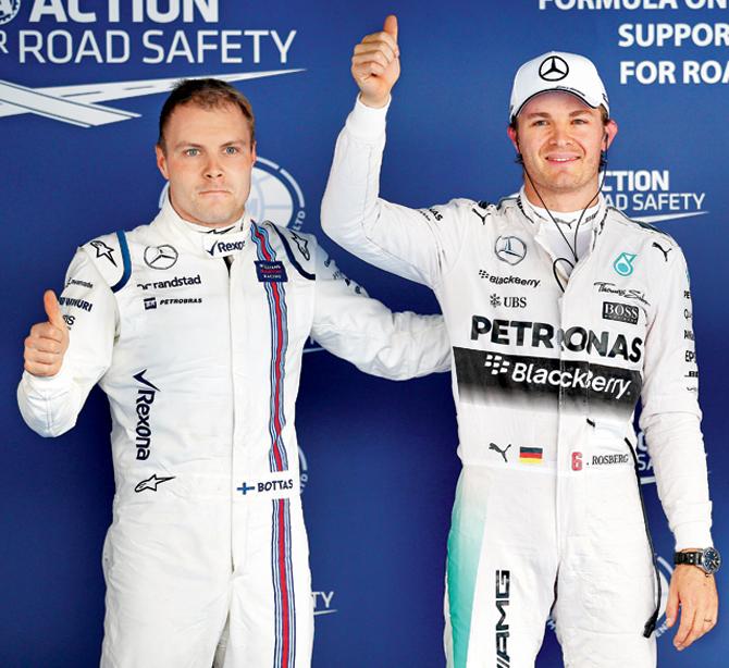 Valtteri Bottas (left) and Nico Rosberg. Pic/getty Images