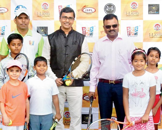 Ex-cricketer Pravin Amre (right) during the launch of the Sports Gurukul’s Inter-School Premier league tennis event yesterday