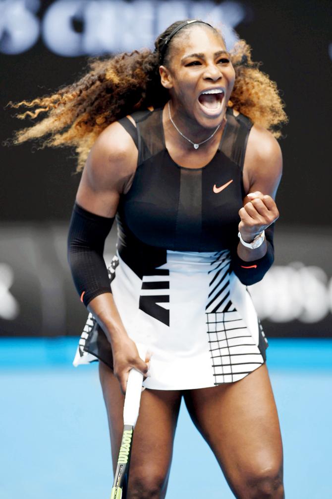 American Serena Williams exalts after her 6-4, 6-3 win over Switzerland’s Belinda Bencic in Melbourne yesterday. Pic/AFP