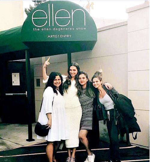 Deepika Padukone with her team outside Ellen’s studio