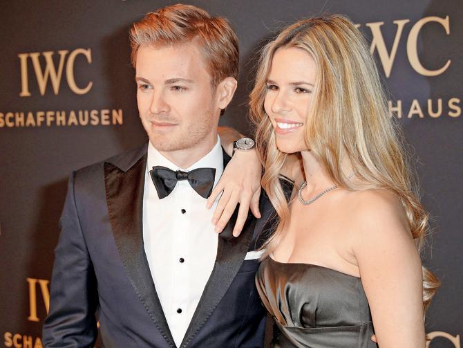 Nico Rosberg attends a gala dinner organised  by a Swiss watch manufacturer with wife Vivian Sibold at the Salon International de la Haute Horlogerie in Geneva on Tuesday. Pic/Getty  Images