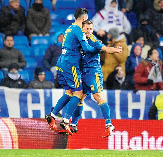 Celta de Vigo’s Jonny Castro Otto (right) celebrates his goal on Wednesday. Pic/Getty Images