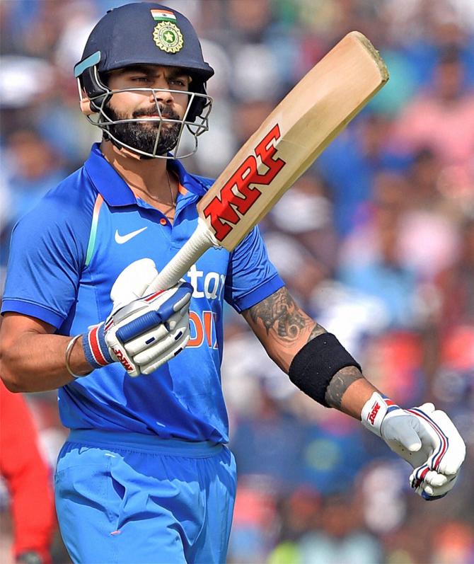 Indian captain Virat Kohli reacts after his dismissal during 2nd ODI Match against England at Barabati stadium in Cuttack on Thursday. Pic/PTI