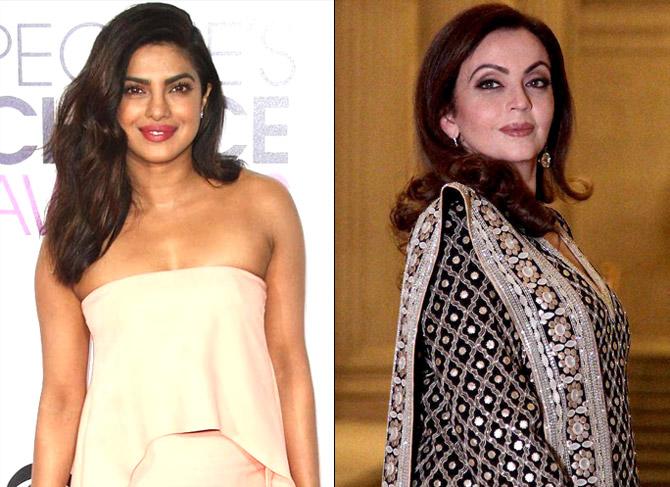 Priyanka Chopra and Nita Ambani. Pics/AFP, PTI