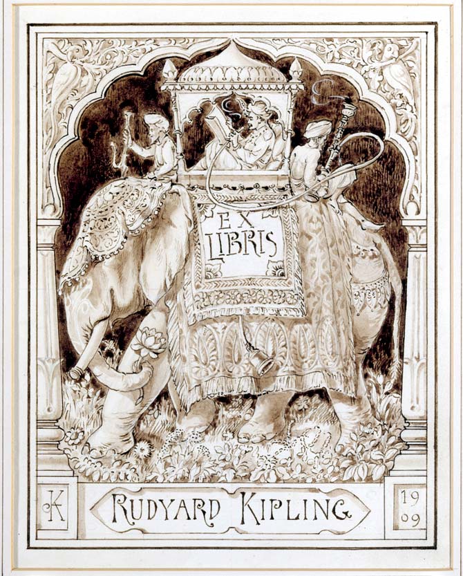 Rudyard Kipling’s bookplate Ex Libris by Lockwood Kipling, 1909. Lockwood edited his son’s manuscripts and did many of the drawings for his books. Courtesy/ National Trust  John Hammond