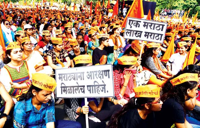 Members of the Maratha community at a protest in Thane on October 16, 2016