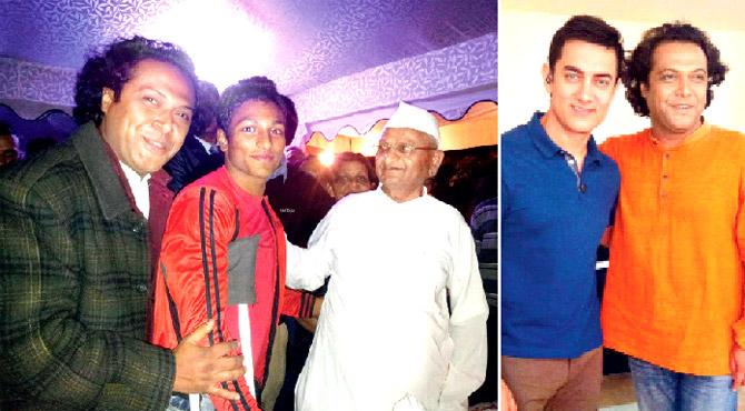 Pasha with social activist Anna Hazare and (right) actor Aamir Khan
