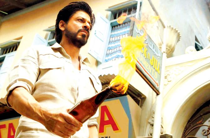 Shah Rukh Khan in a still from Raees, in which he plays a bootlegger