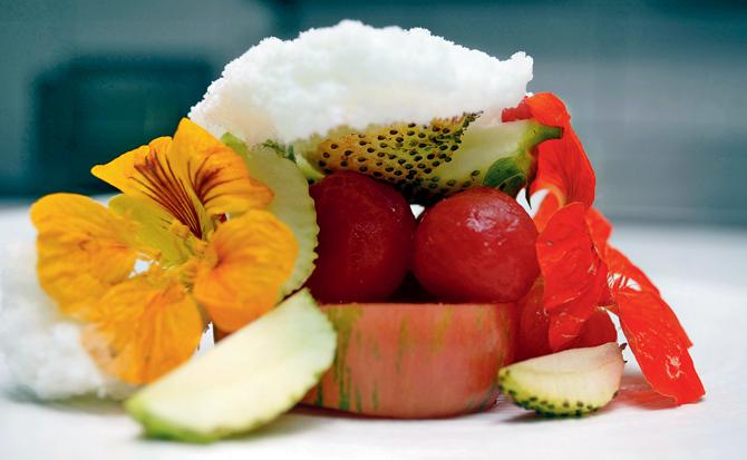 (Above) Green Strawberries, Tomato Cloud and Nasturtium at Masque. Pics/sneha kharabe 