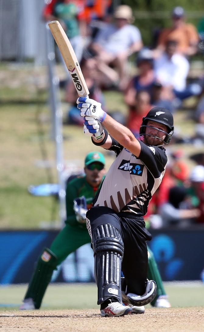 Corey Anderson of New Zealand bats during the 20/20 International cricket match between New Zealand and Bangladesh at Bay Oval in Mount Maunganui on January 8, 2017. Pic/ AFP
