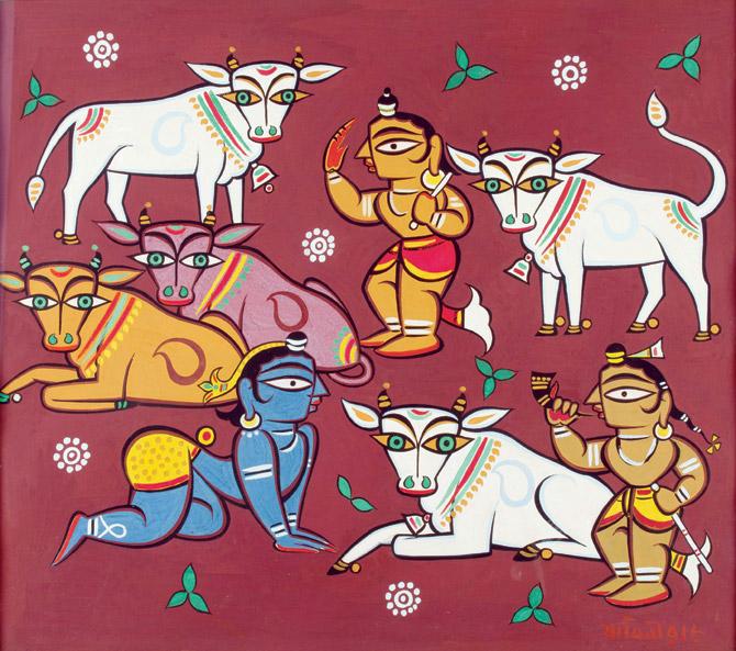 An untitled tempera on board by Jamini Roy