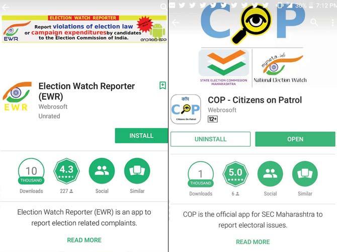 Citizens on Patrol is the State Election Commission’s new official app (right) It’s earlier version, Election Watch Reporter, failed to make an impact