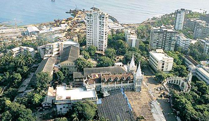 The Church of Mount Mary on Bandra hill once commanded an open view on all sides but is now hemmed in by tall buildings. Pic/Jehangir Sorabjee