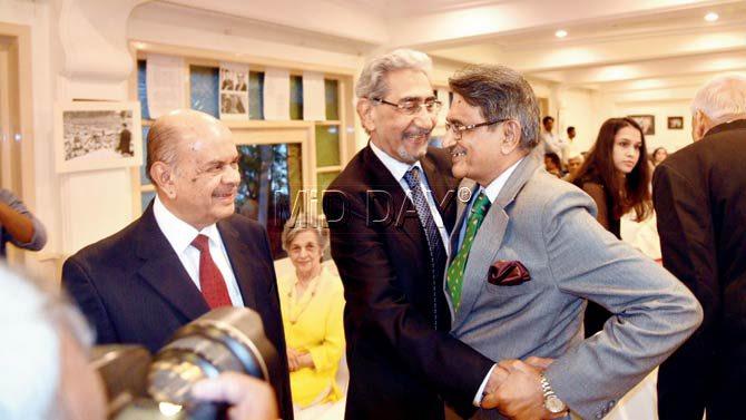 (Left to right) Senior lawyers Dinesh Vyas, Iqbal Chagla and Justice RM Lodha at the book launch. Pic/Suresh Karkera