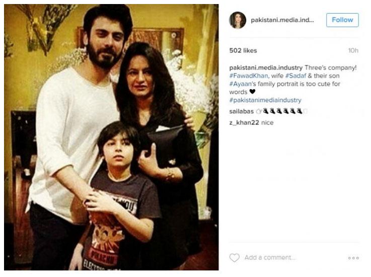 Fawad Khan and wife Sadaf with son Ayaan