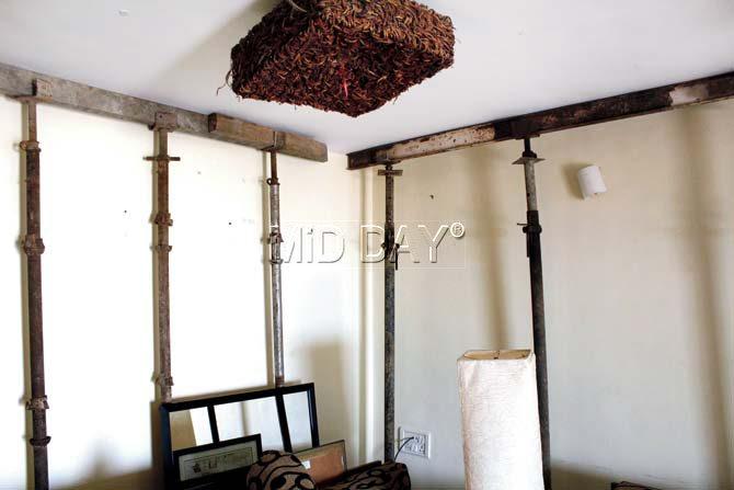 Iron support inside the ground-floor flat where Pankil Mehta (below) lives with wife. Pics/Poonam Bathija