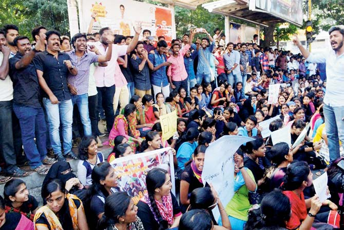 Protests at Tamukkam near Madurai and (below) at Coimbatore