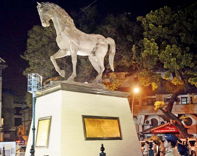 The new black horse that was installed at Kala Ghoda recently. File pic