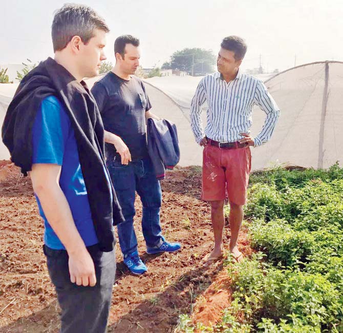 Matt Orlando (centre) at a farm