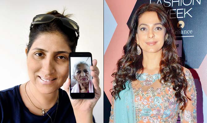 Nina Merchant shows her nanny, Kulsum Hussain’s picture on her mobile. (right) Juhi Chawla also donated Rs 25,000 to the fund