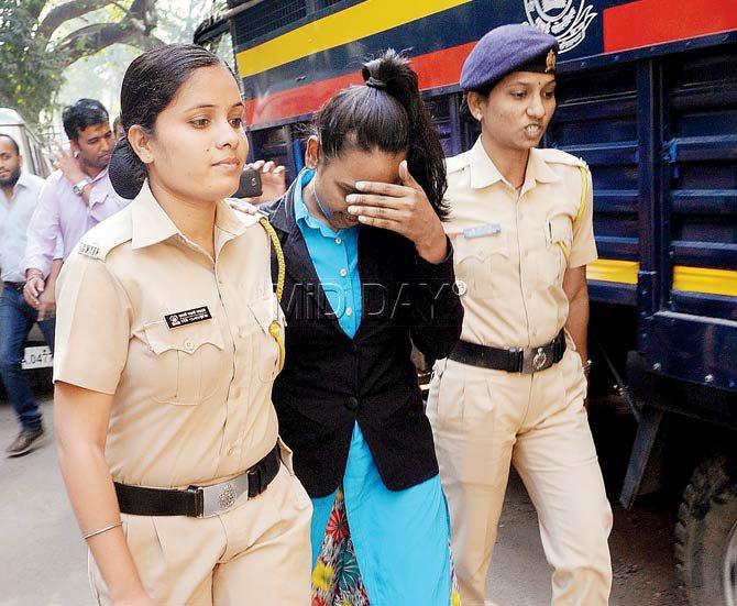 NCB officials suspected that the staffer was meeting Gulam Azad, and had transferred her. Pravinta Wasnik after her arrest. Pic/Datta Kumbhar