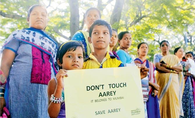 File photo of a protest against the Aarey carshed