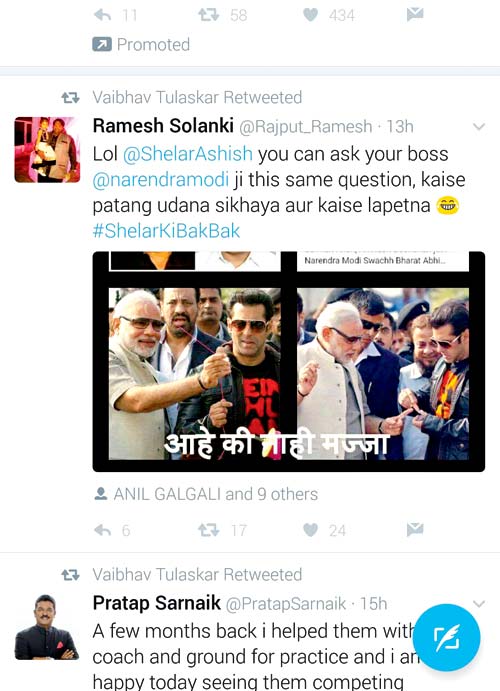 Several Shiv Sena activists tagged Ashish Shelar on tweets, which showed Salman Khan visit PM Narendra Modi to show his support to the Swachh Bharat campaignSeveral Shiv Sena activists tagged Ashish Shelar on tweets, which showed Salman Khan visit PM Narendra Modi to show his support to the Swachh Bharat campaign