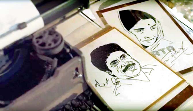 A still from the video showing artist Chandrakant Bhide’s typewriter sketches