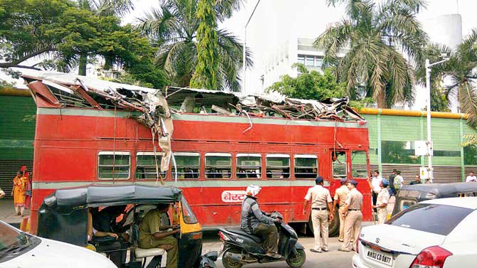 A double-decker BEST bus had rammed into a tree in BKC last November, injuring at least six passengers. FILE PIC