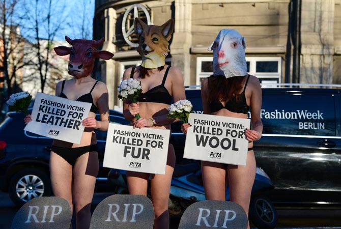 PETA activists protest, Berlin Fashion Week