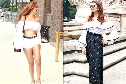Malaika Arora and Huma Qureshi look fabulous in frilly off-shoulder tops